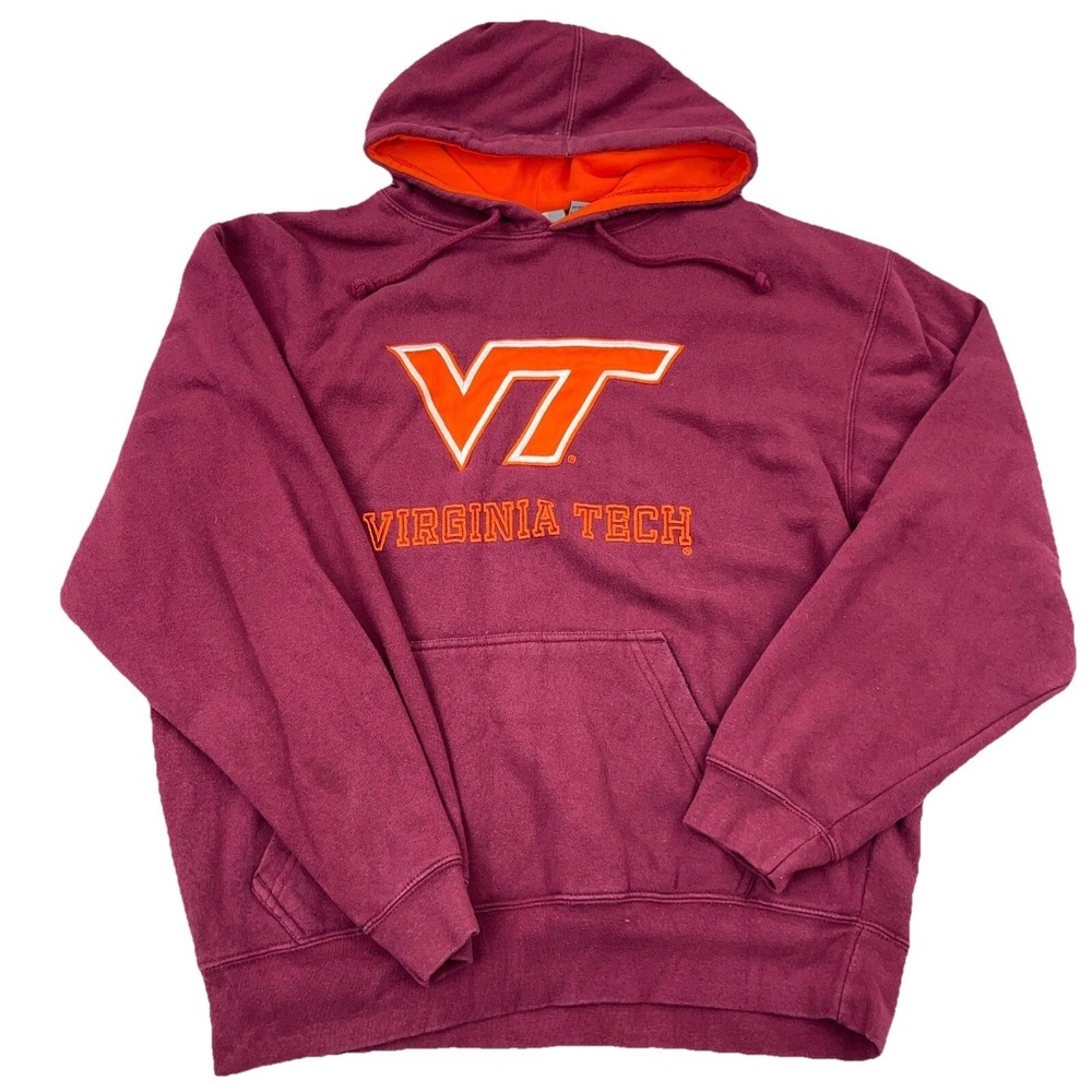 Virginia Tech Hokies Hoodie Men XMedium Maroon Sweatshirt‎ Embroidered Sewn A29